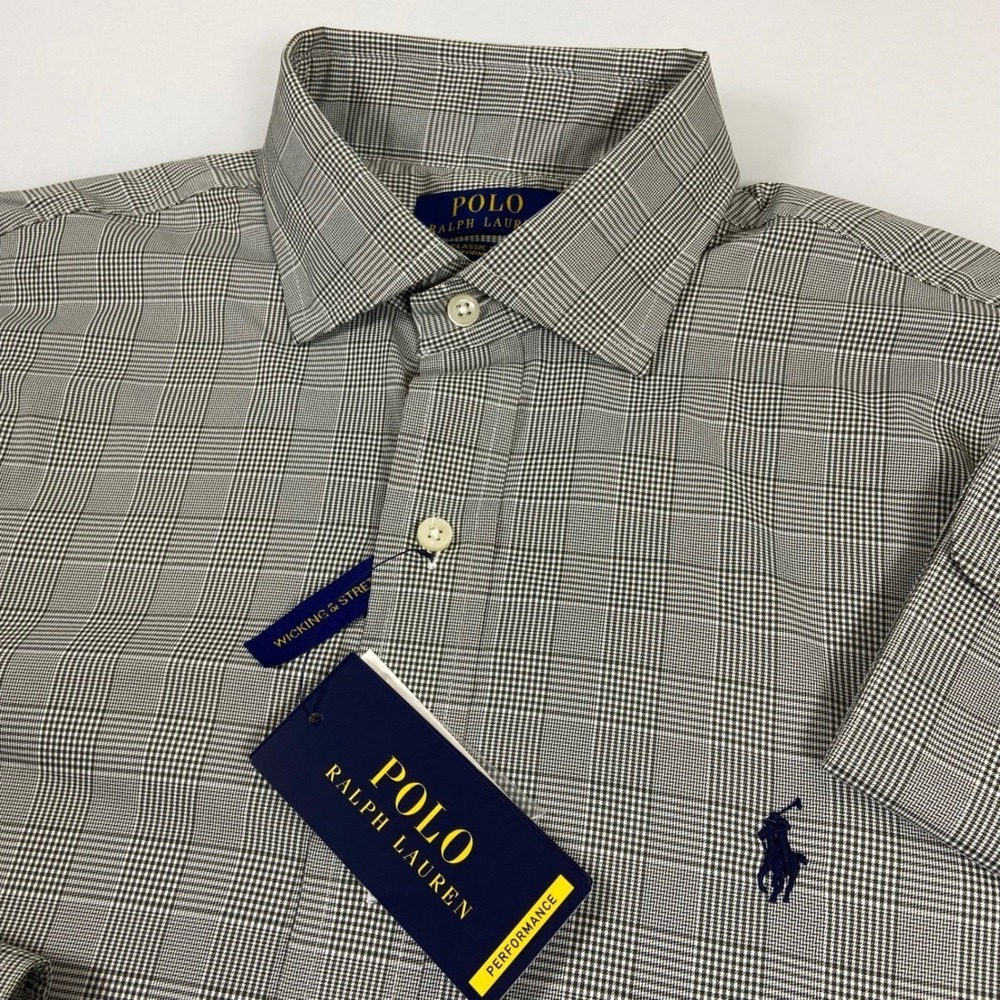 Polo Ralph Lauren Mens L Green White Plaid Performance Shirt NEW Stretch Oxford